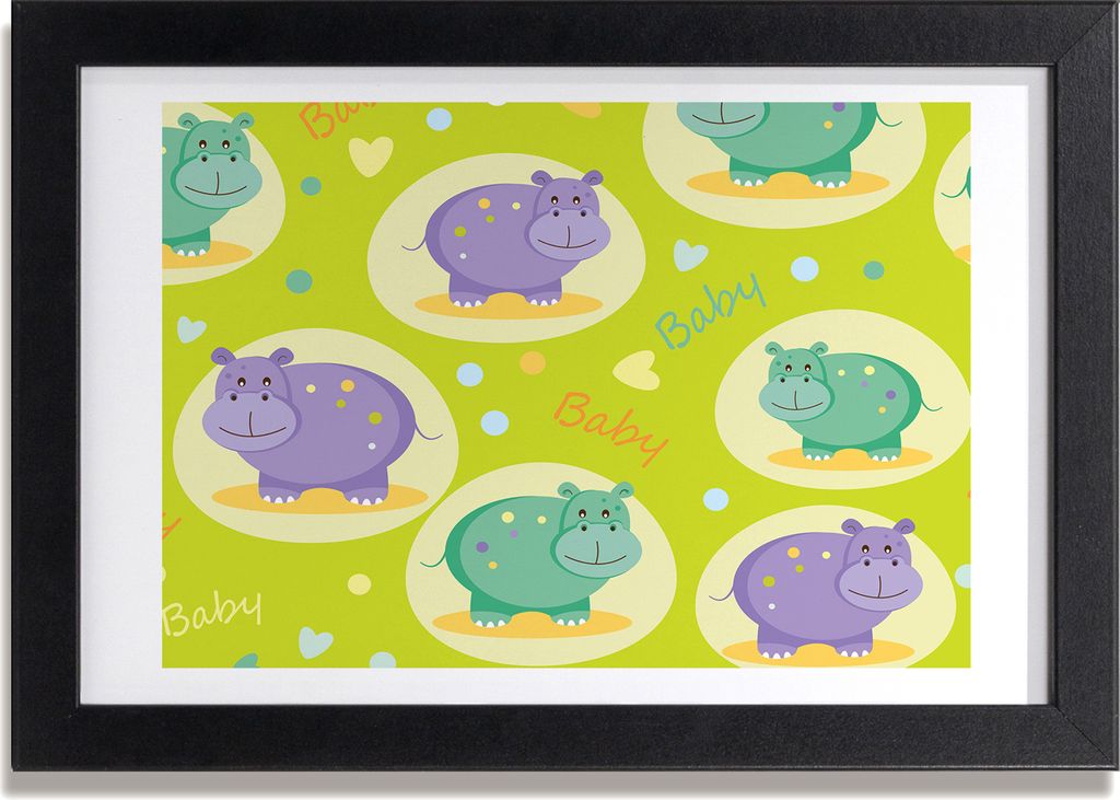 Bild 30x20 MDF-Rahmen, Wandkunst Nilpferde