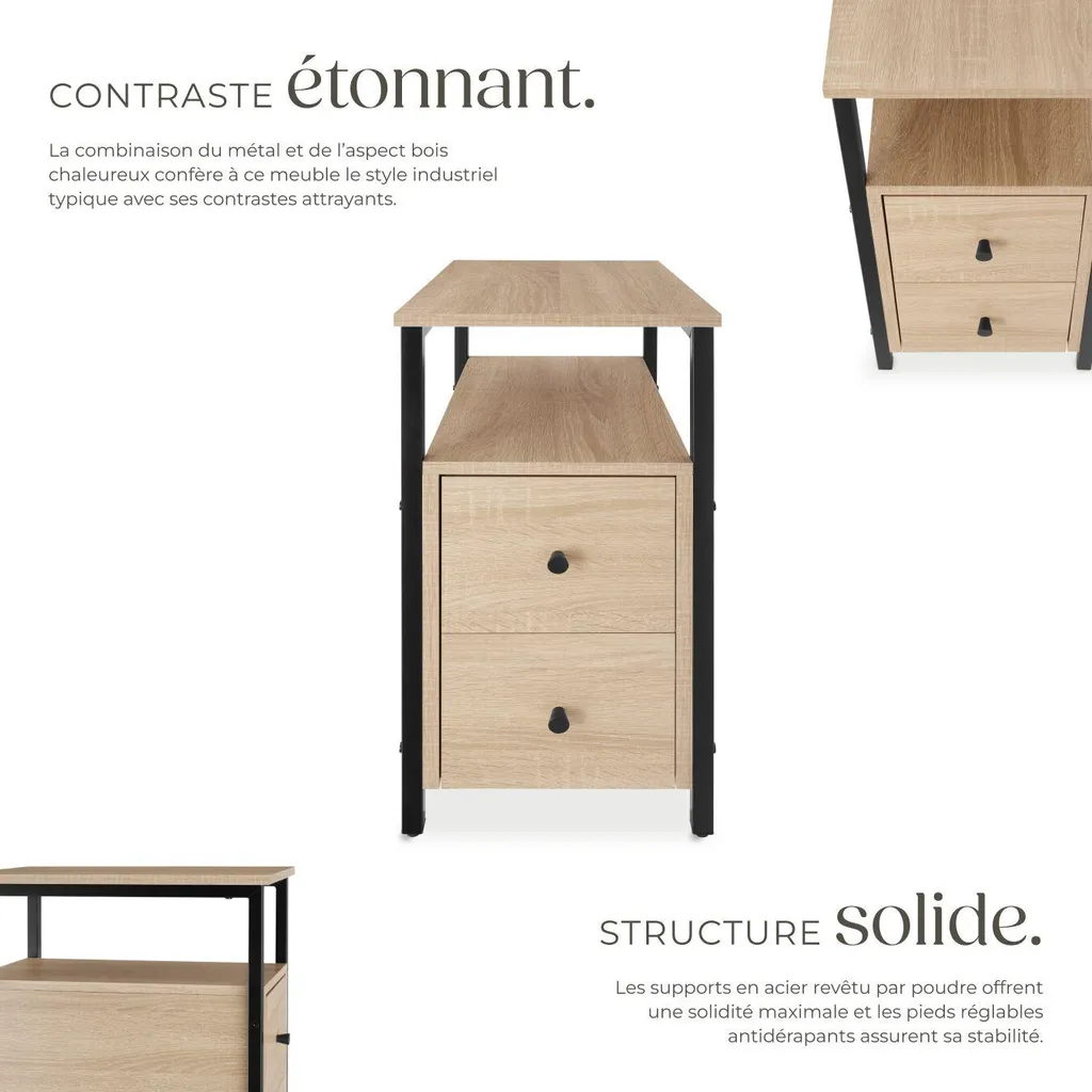 Table de chevet robuste en chêne Sonoma avec structure métal 61cm - 3