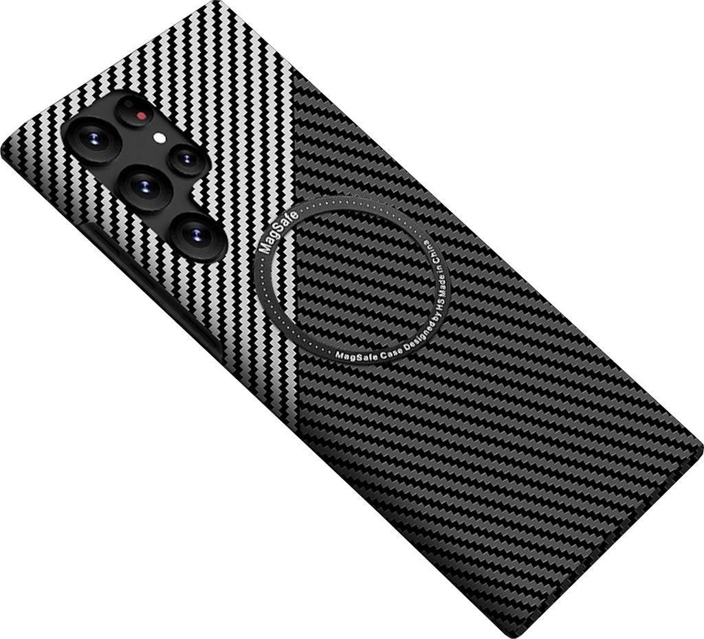 Für Samsung Galaxy S25 Ultra 5G MagSafe Design Ultra Dünn Carbon Textur Hülle Silber / Schwarz