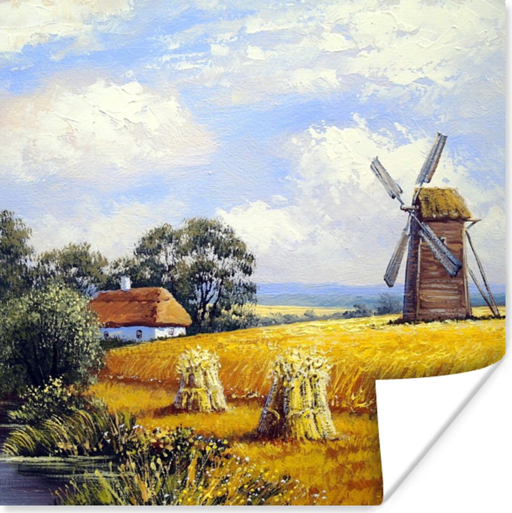 MuchoWow Poster Gemälde - Bauernhof - Mühle - Ölfarbe 75x75 cm - Wand Dekoration