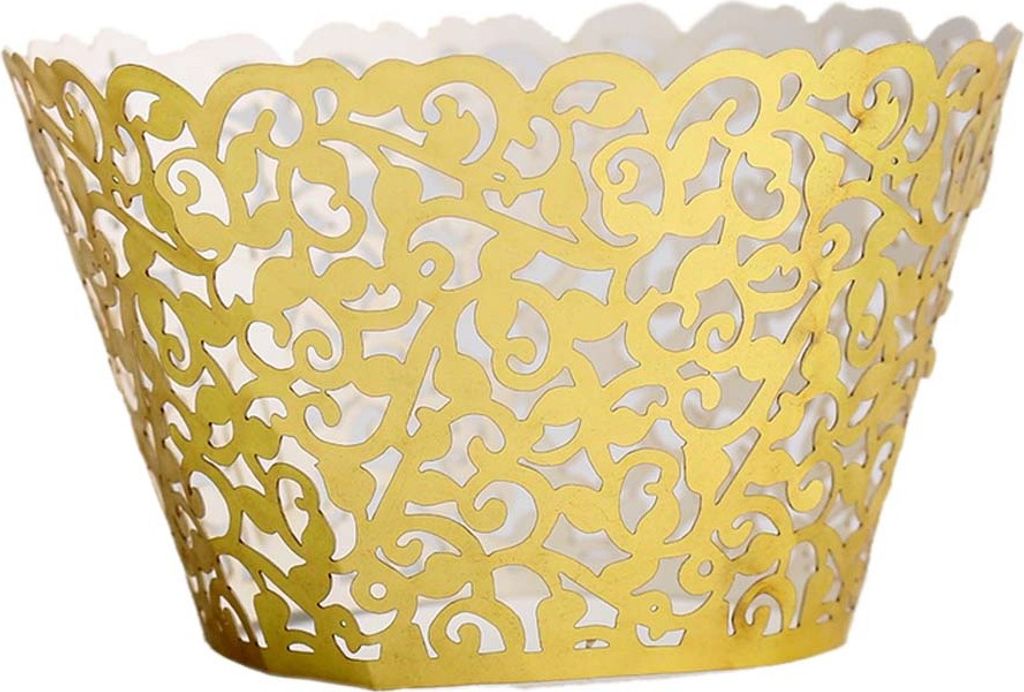 50 Stück filigrane Cupcake Wrapper Cupcake filigrane Liner Spitze Cupcake Cups für Hochzeit Geburtstagsfeier, Gold