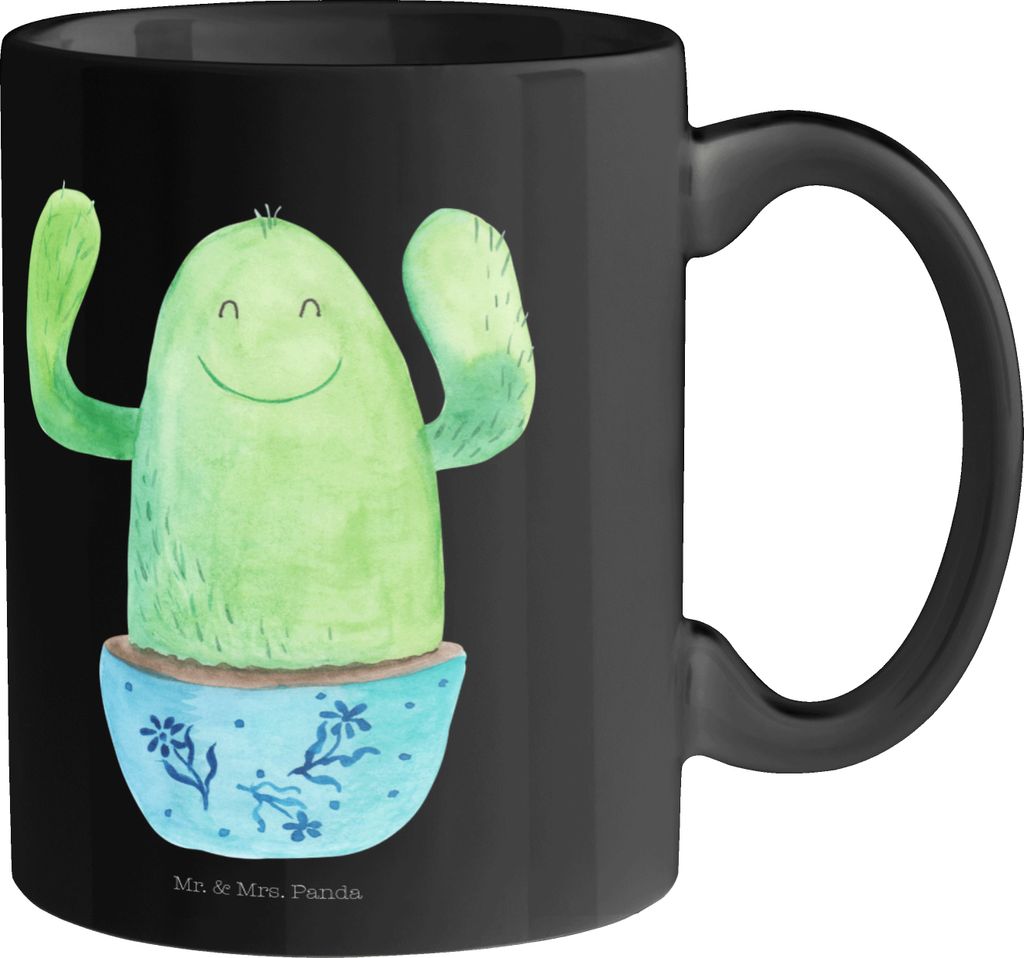 Mr. & Mrs. Panda Tasse mit Spruch Kaktus Happy - Schwarz - Geschenk, Kollegin, Kakteen, Ausbildung, Kaffeebecher, Mutter, Büro, Kaffeetasse, hafer...