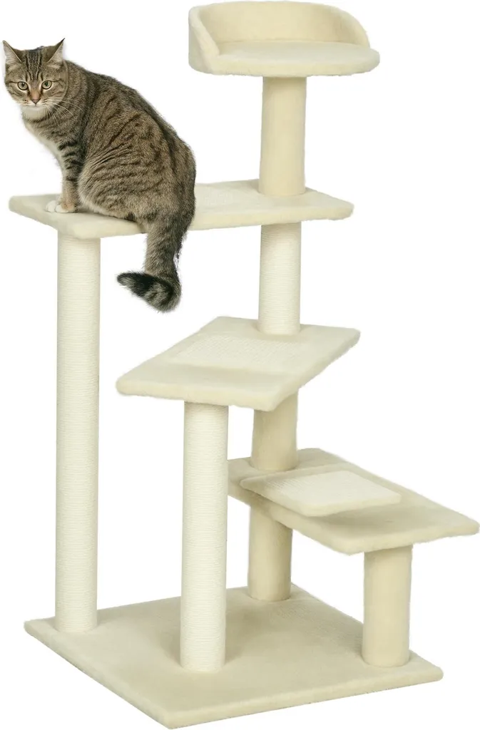 PawHut Arbre à chat avec colonnes en sisal beige 50x50x100 cm robuste