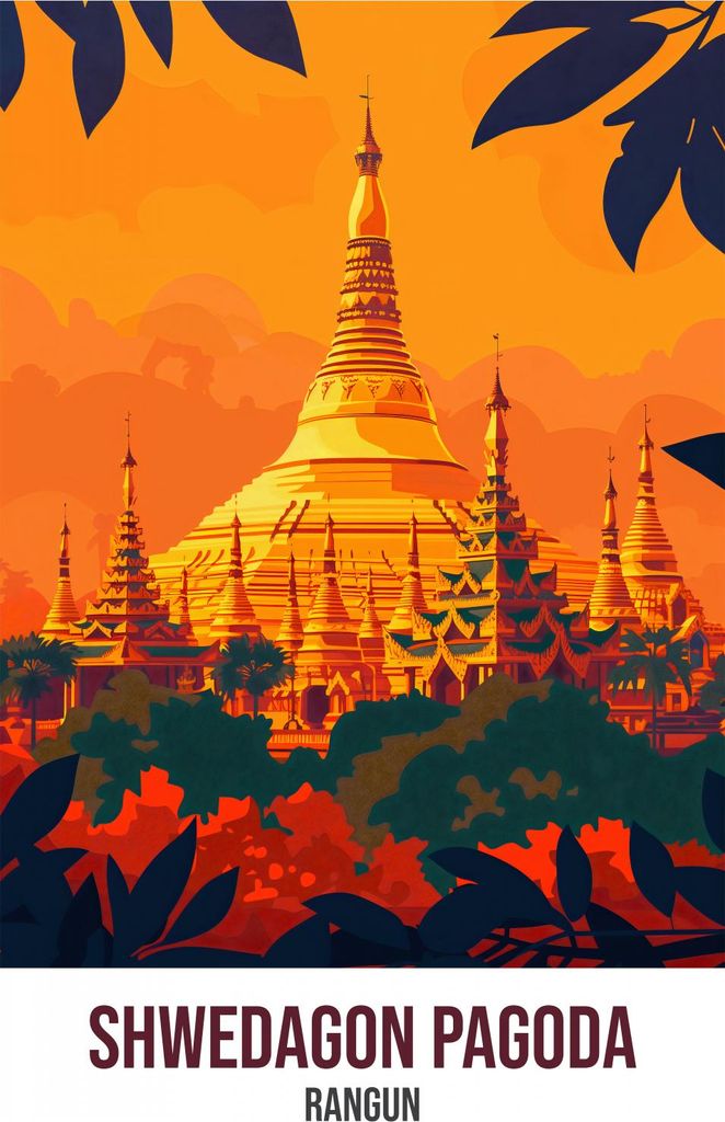 Plakat 68x98cm Shwedagon-Pagode