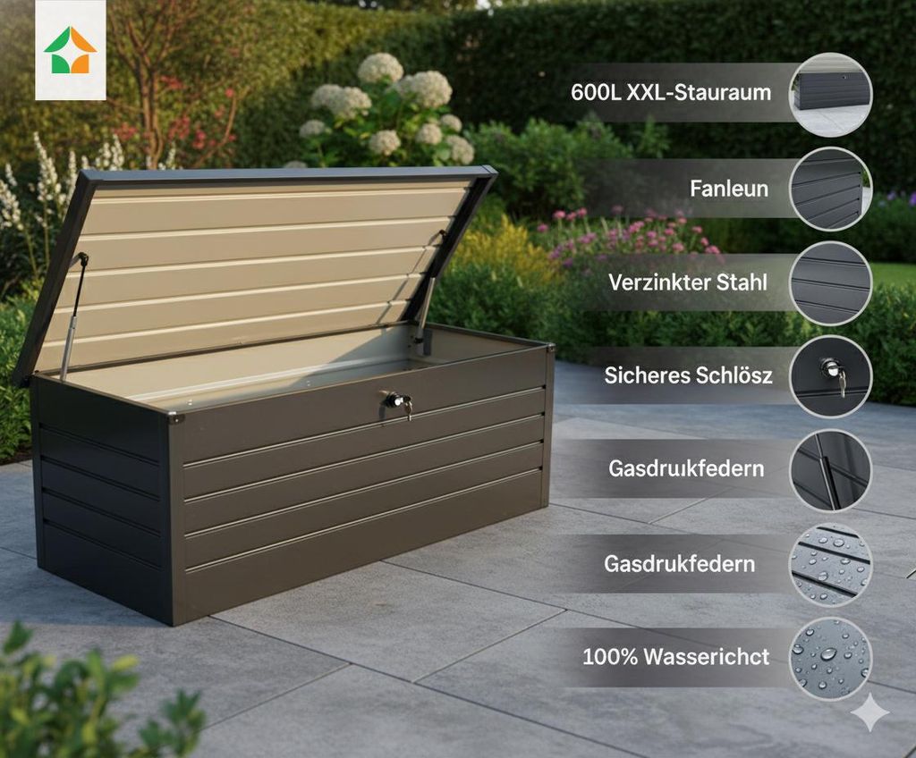 Coffre de rangement en métal Coffre de jardin 600 L Espace Image du produit 