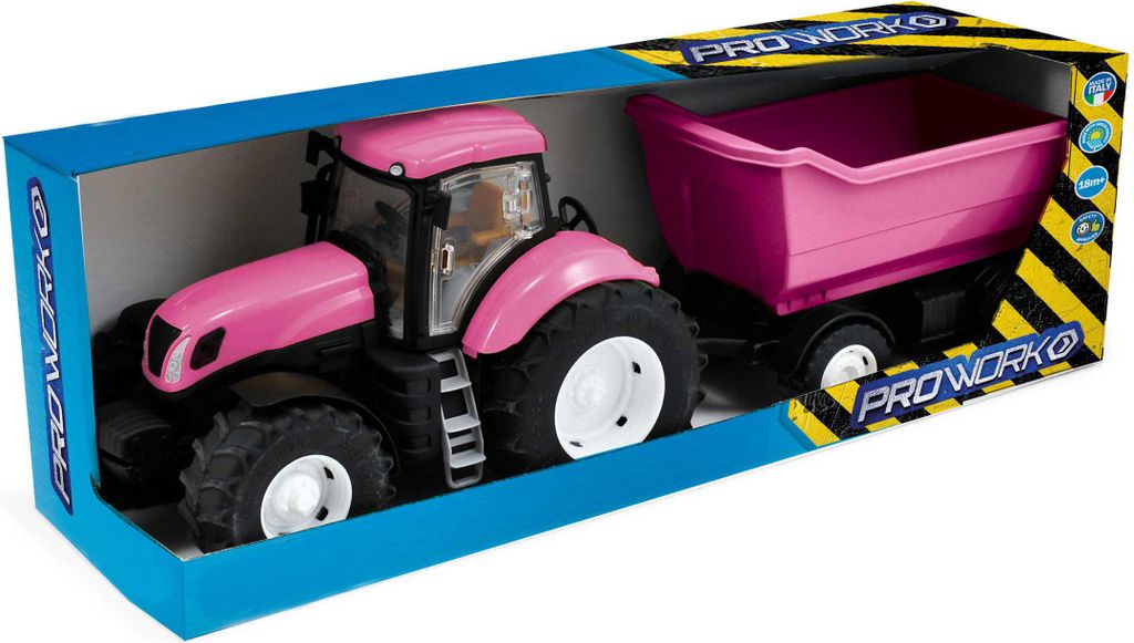 Tracteur rose avec benne à ordures à l'échelle 1:16 portes Image du produit 