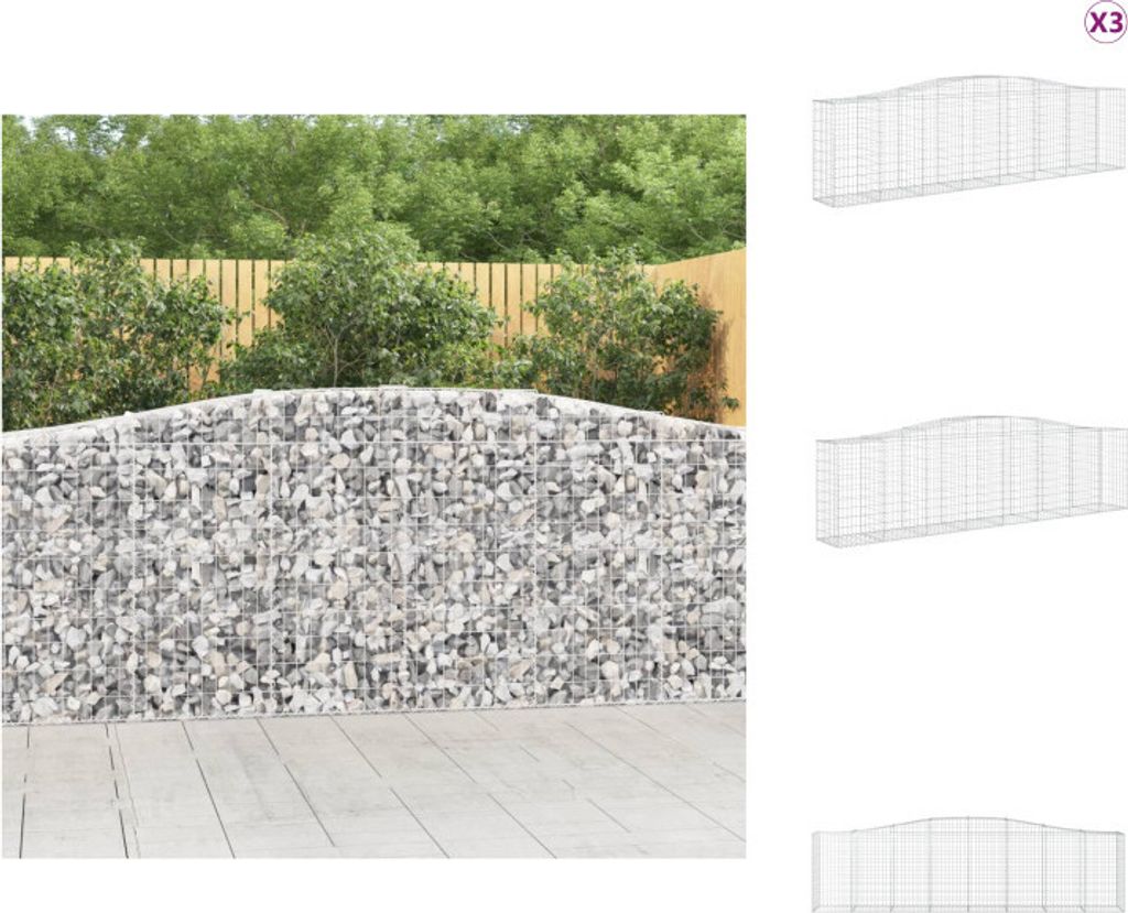 vidaXL Gabionen mit Hochbogen 3 Stk. 400x50x100/120cm Verzinktes Eisen - Blumentöpfe & Pflanzgefäße