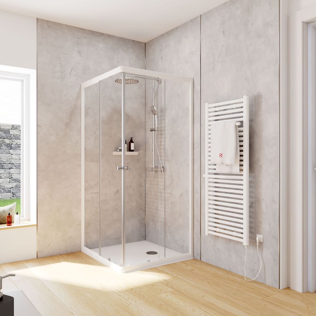 Schulte Duschkabine Corner Eckeinstieg mit Schiebetüren, Montage auf Duschwanne oder Fliese, 4mm ESG Sicherheitsglas, Höhe: 180 cm, 90 x 80 cm, P...