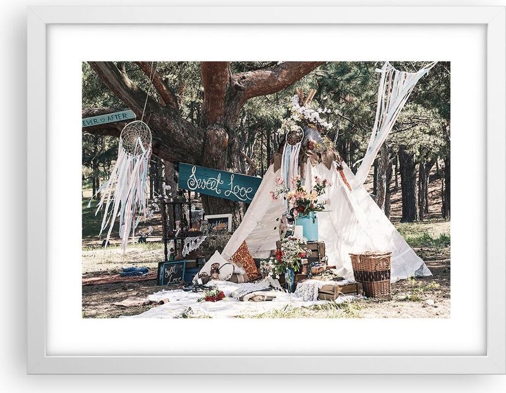 Gerahmtes Poster - Weißer Rahmen - Jungvermählten Liebe Landschaft - 40x30 cm - Wand Bild - Wanddeko - Wandbilder - Kunstposter - Wandposter - Bi...