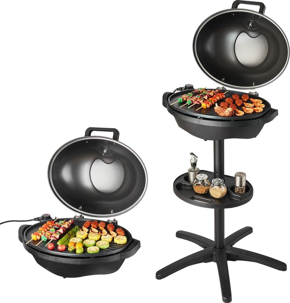 Elektrogrill - 2-in-1 Standgrill & Tischgrill - 2400 W - Temperaturregler 50–350 °C - Keramik-Grillplatte antihaftbeschichtet - Partygrill