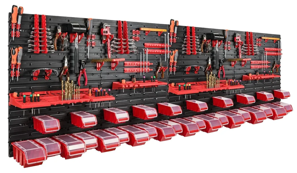 Organisateur mural d'outils mobile 230 x 78 cm avec 30 casiers modulables