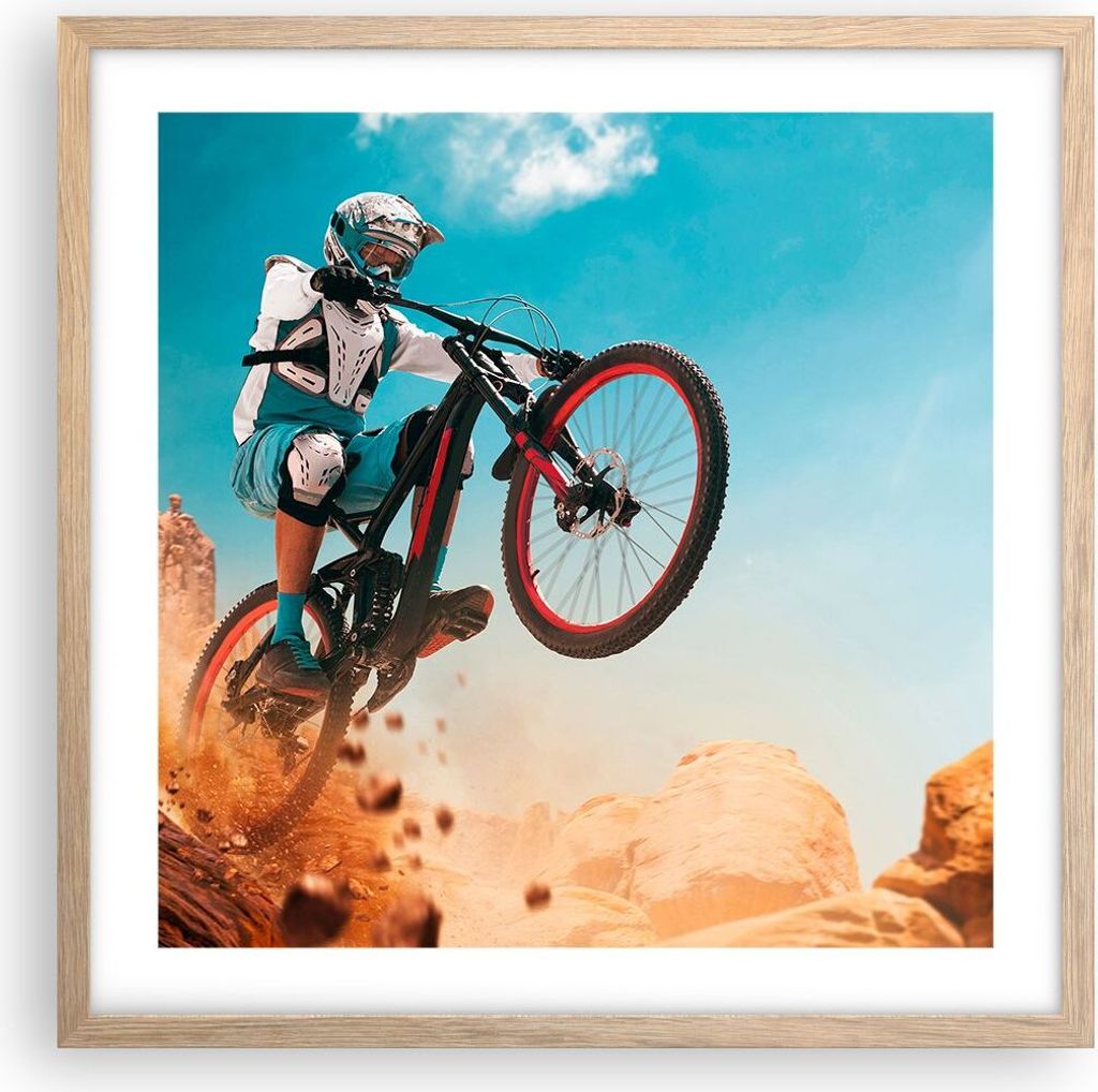 Gerahmtes Poster - Rahmen in heller Eiche - Fahrrad Sport Helm - 50x50 cm - Wand Bild - Wanddeko - Wandbilder - Wandposter - Bilderrahmen - Bilder ...