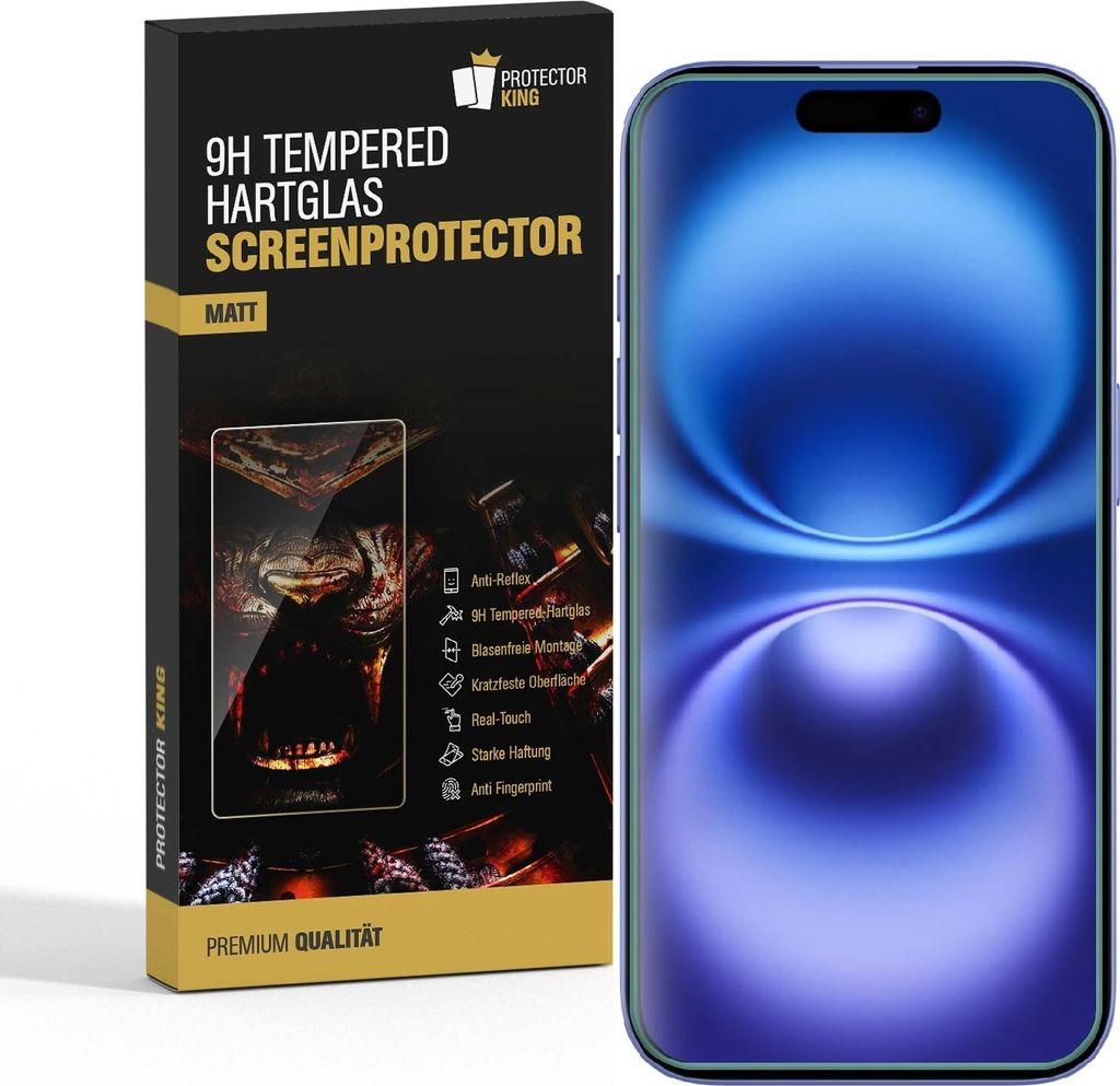 6x 9H Panzerglas für iPhone 16 matt Anti-Reflex entspiegelt echtes Tempered Glass Panzerfolie Displayschutz Schutzglas Schutzfolie Screen-Protector