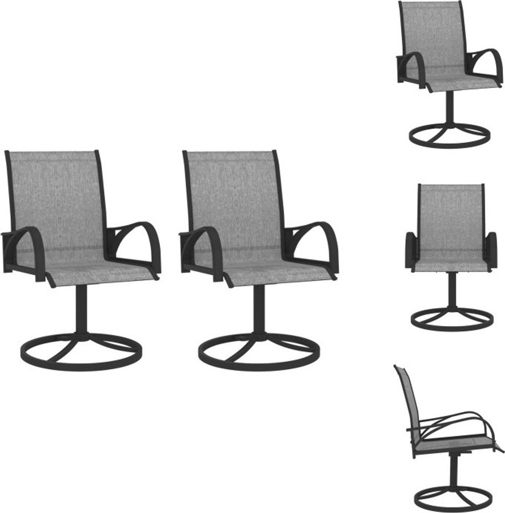 vidaXL Garten-Drehstühle 2 Stk. Textilene and Stahl Grau - Gartenstühle
