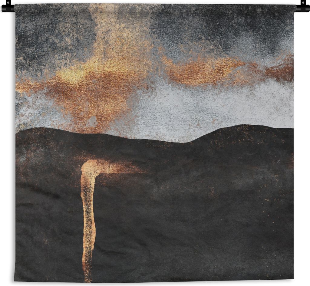 MuchoWow Wandteppich Wandbehang Abstrakt - Gold - Chic - Schwarz - Grau 150x150 cm Tapisserie Dekoration Wandtuch - Wohnaccessoires - Modernes