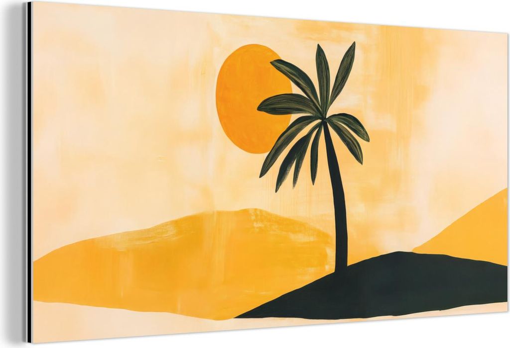MuchoWow Wanddekoration Metall Metallbild Wandkunst 80x40 cm Illustration - Palme - Sonne - Hügel MuchoWow Aluminium Gemälde - Wanddekoration - A...