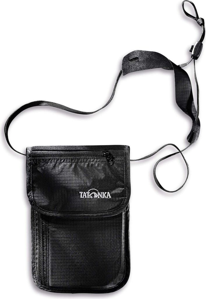 A black Tatonka Skin Neck Pouch is shown against a white background.