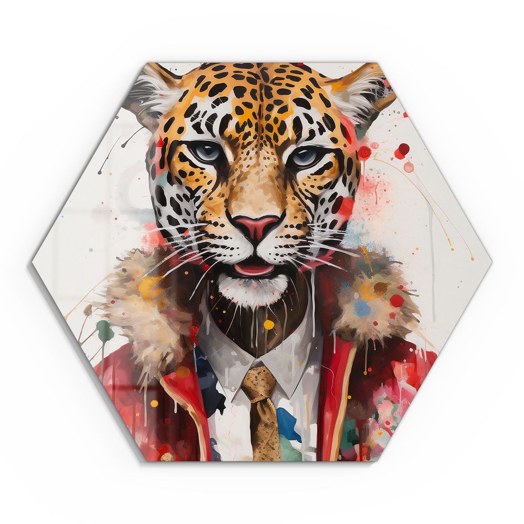 DEQOART Glasbild Echtglas 55x48 cm 'Stilvoller Jaguar' Wandbild Bild modern Deko