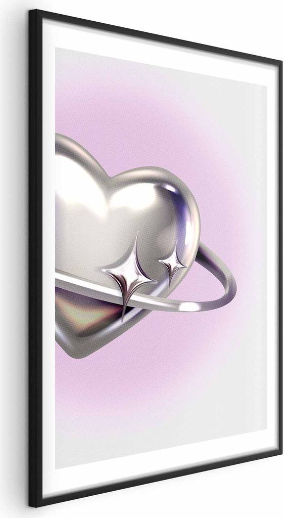 Posterpapier Poster - Cosmic Heart - silver heart with a ring on a purple background 60x90 cm Muster a-C-10143-ao-a