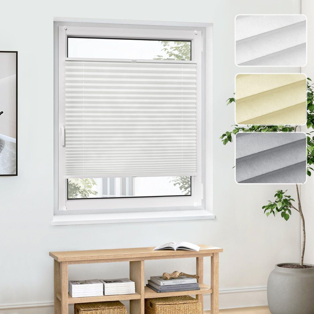 Klemmfix Plissee Weiß 120x110cm Sichtschutz für Fenster Produktbild 