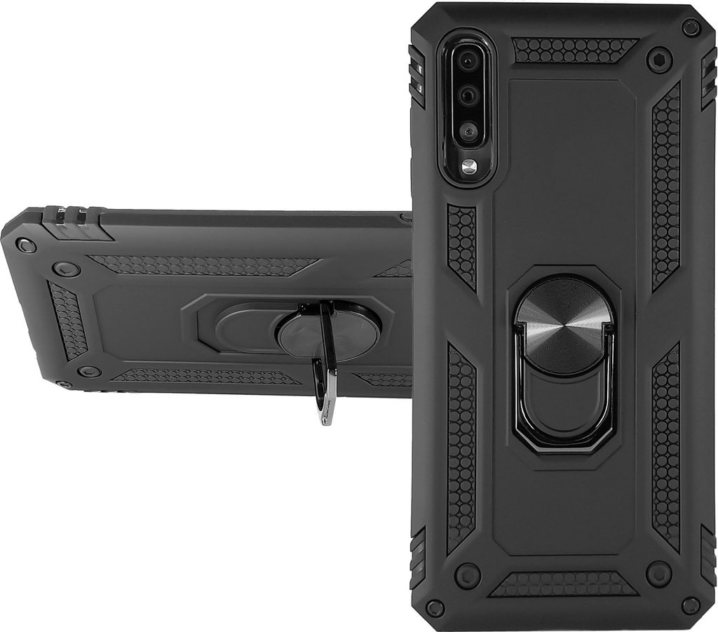 RING HÜLLE Armor für Samsung Galaxy A50 Handy Outdoor Case Ständer Cover Bumper Finger-Halterung 360 Grad drehbarer Ring Silikon Kunststoff Schw...