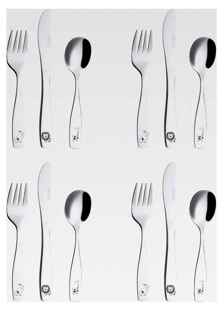 12-teiliges Kinderbesteck aus rostfreiem Stahl 18/10 - spülmaschinengeeignet - 4 Gabeln, 4 Sicherheitsmesser, 4 Esslöffel - Safari