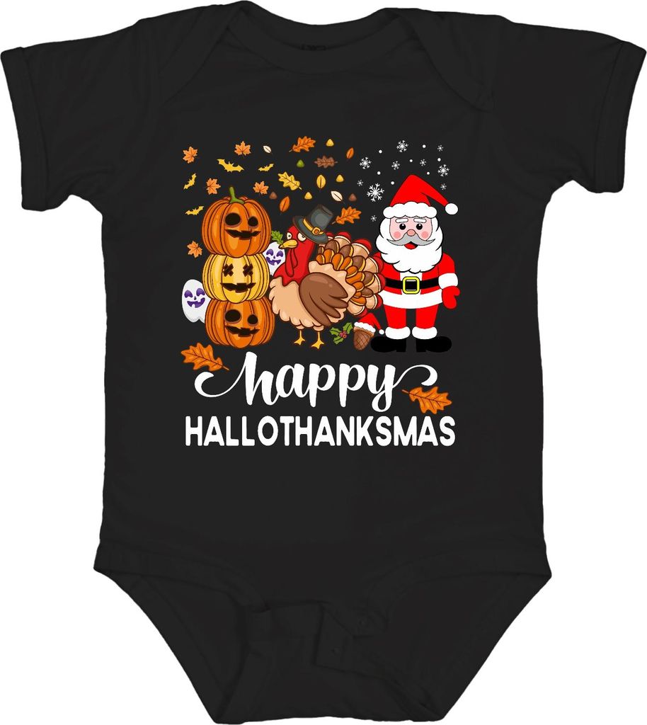 Happy Hallothanksmas Halloween Thanksgiving Turkey Santa Unisex Baby Body, Schwarz, 6/12