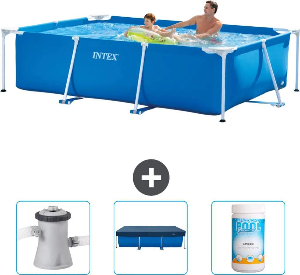 Piscina Intex con struttura rettangolare - 260 x 160 x 65 cm - blu - fornita con pompa filtro per piscina - copertura - cloro