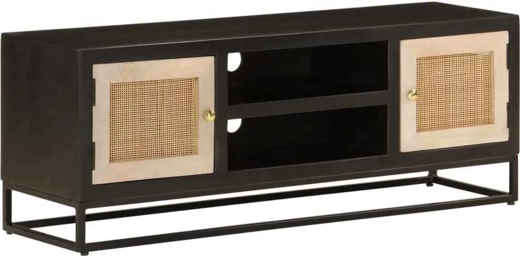 Mobile TV Nero 110x30x40 cm Legno Mango Massiccio e Ferro | Design Industriale