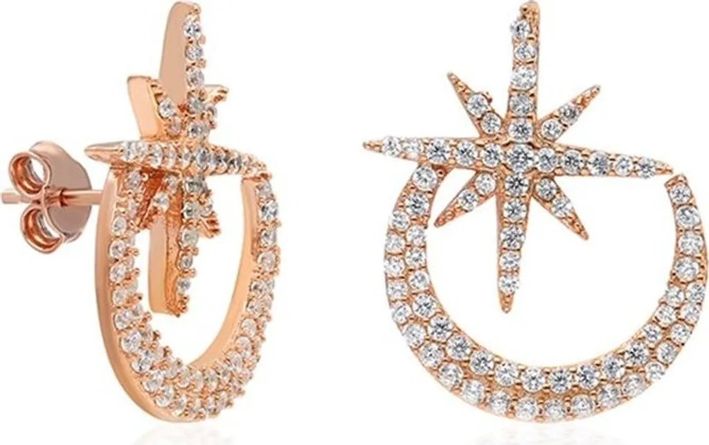 Boucles d'oreilles argent 925 demi-lune et étoile - Bijou éclatant femme