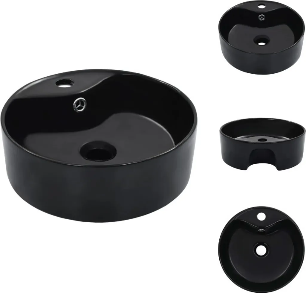 Lavandino Bagno Tondo Nero 36 cm vidaXL - Lavamani Ceramica con Foro