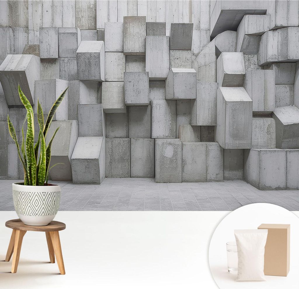 Fototapete - 208x146 cm - Tapete - Wandtapete - Wandbilder - Dekofolie - Tapete Folie - Wand - Dekoration - Wohnzimmer - Betonblöcke