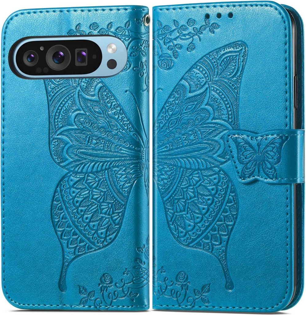 Mobigear Butterfly Google Pixel 10 Pro XL Hülle Klapphülle Geldbörse - Blau