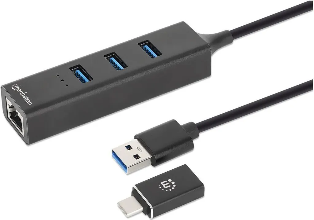 Hub USB 3.0 SuperSpeed 3 ports et carte réseau LAN 1000 Mbps Manhattan