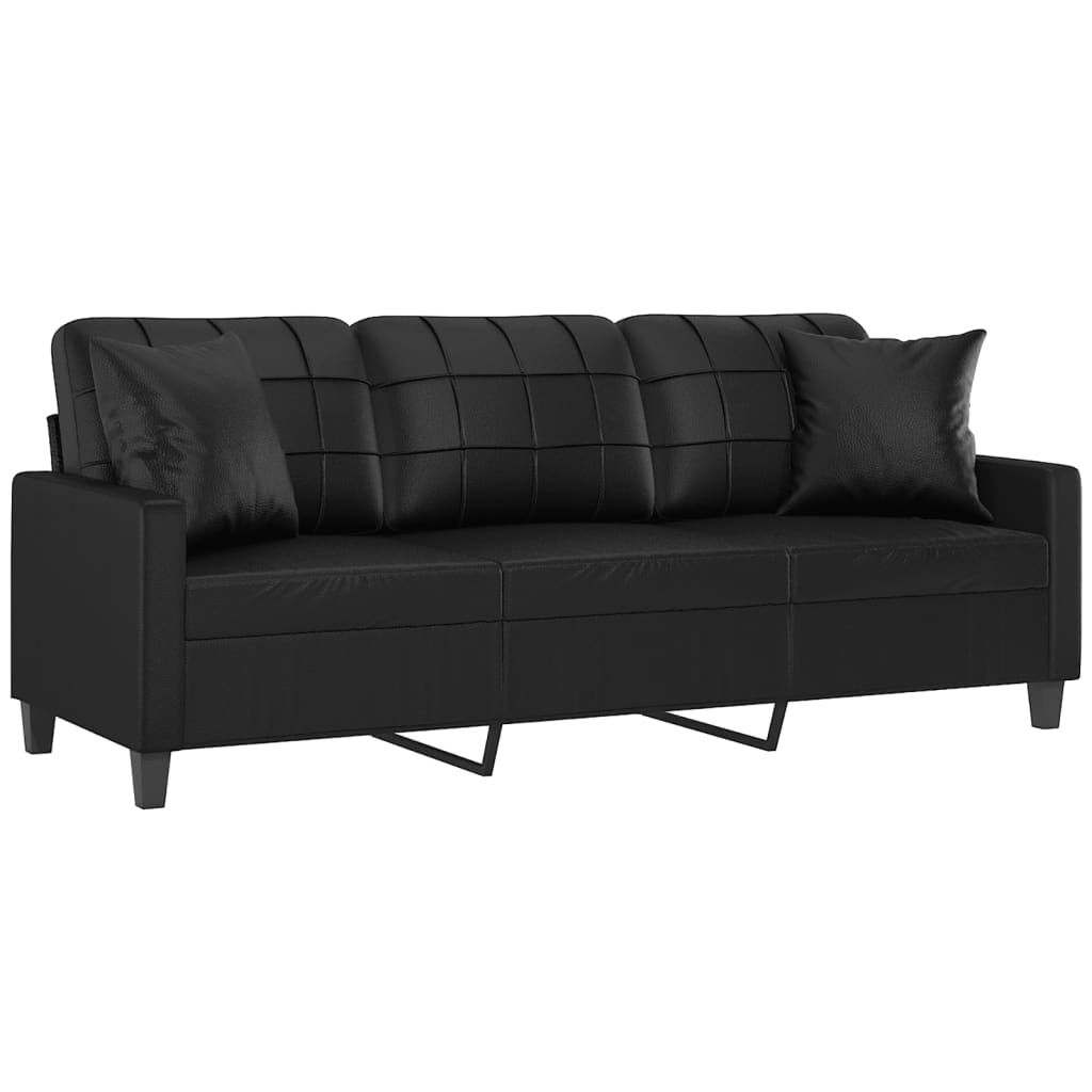 "im Sonderangebot" 3-Sitzer-Sofa - CLORIS - Couchgarnitur - Sofa Set Sitzmöbel - mit Zierkissen Schwarz 180 cm Kunstleder - 198 x 77 x 80 cm - Neu...