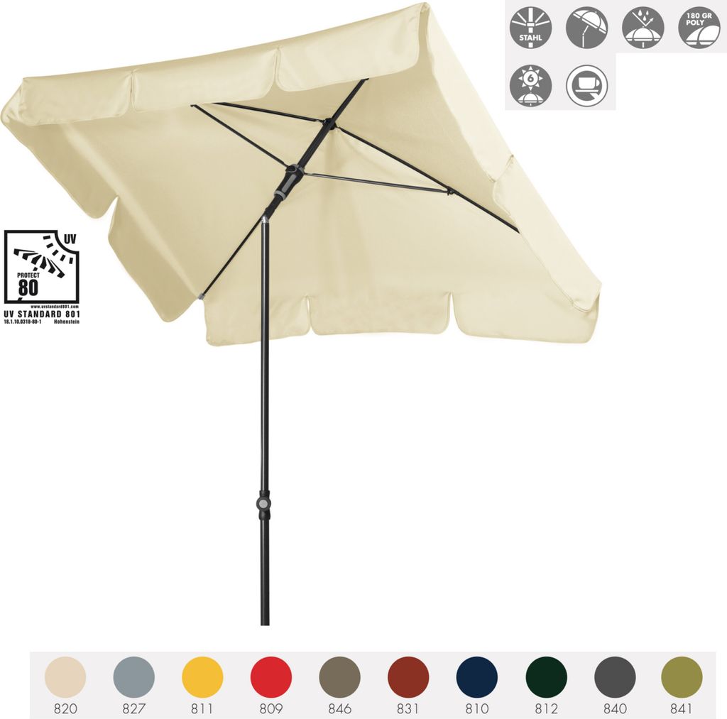 Doppler Sunline Waterproof Neo 225 x 120 cm Sonnenschirm in 9 Farben Mittelmastschirm Balkonschirm 820 Natur