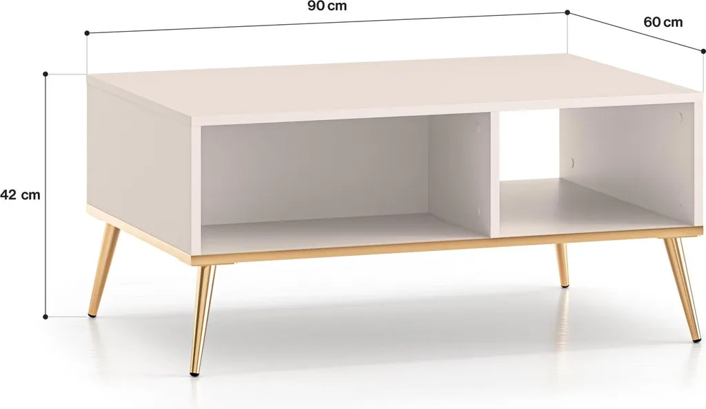 Table Basse 90cm Beige avec Pieds Dorés Selgin - Finition Haut de Gamme - 7