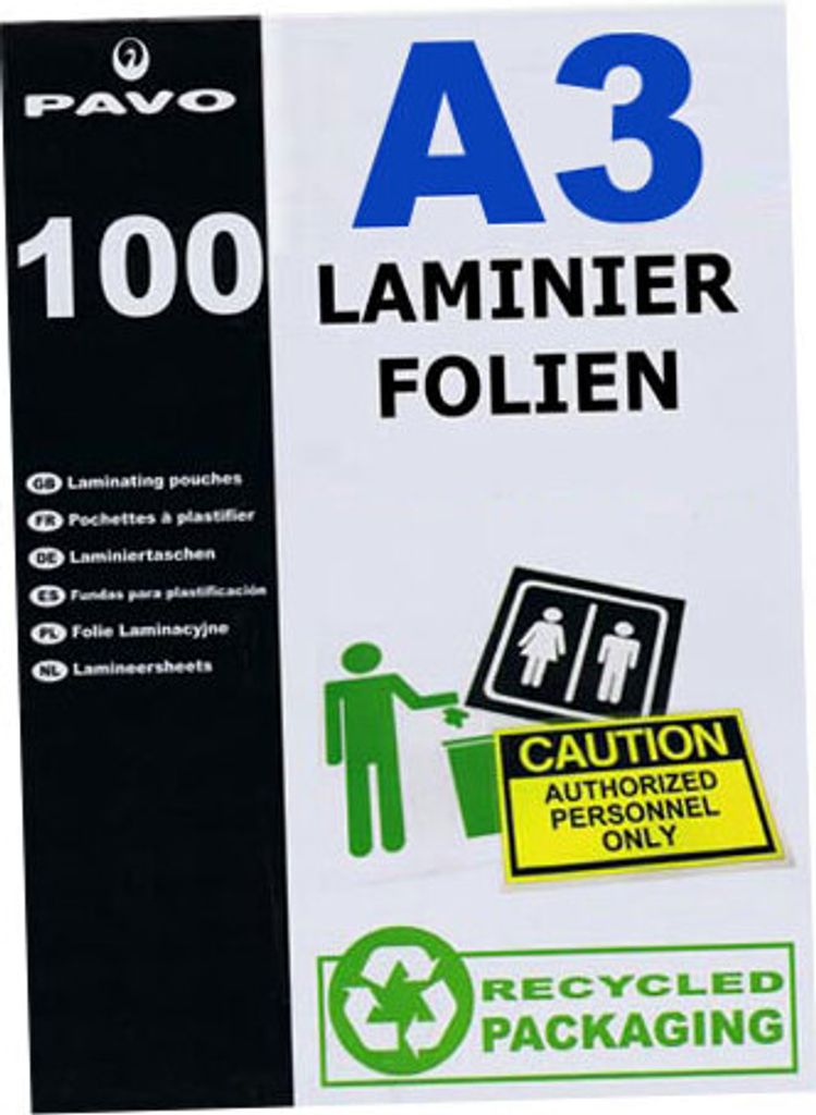 100x PAVO Laminierfolien A3 303 x 426mm 2x 75/80 mic Hochglanz