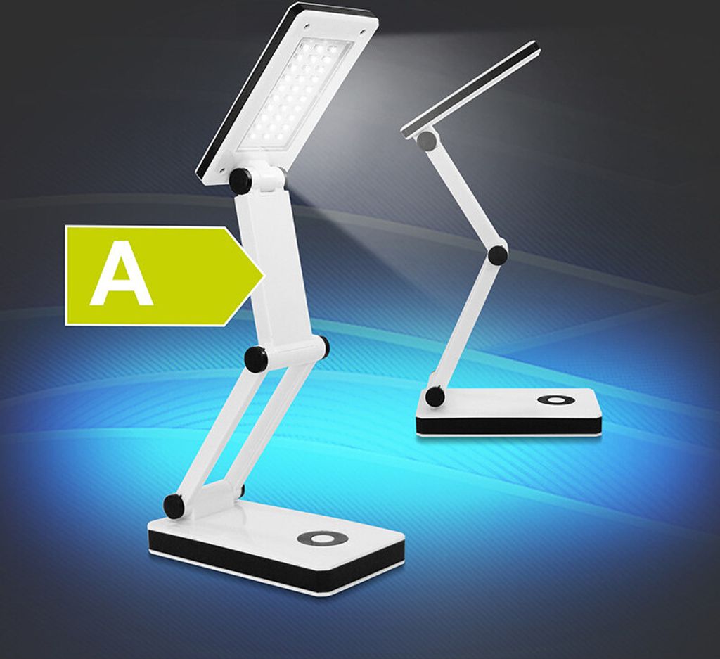 Eaxus USB LED Schreibtischlampe - Aufklappbar, Edles Design, LED Tischlampe Dimmbar, Weiß