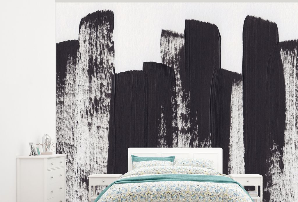 MuchoWow Fototapete für Wohnzimmer oder Schlafzimmer Wandtapete Vinyl Motivtapete Farbe - Abstrakt - Schwarz - Weiß - 325x260 cm - Tapete