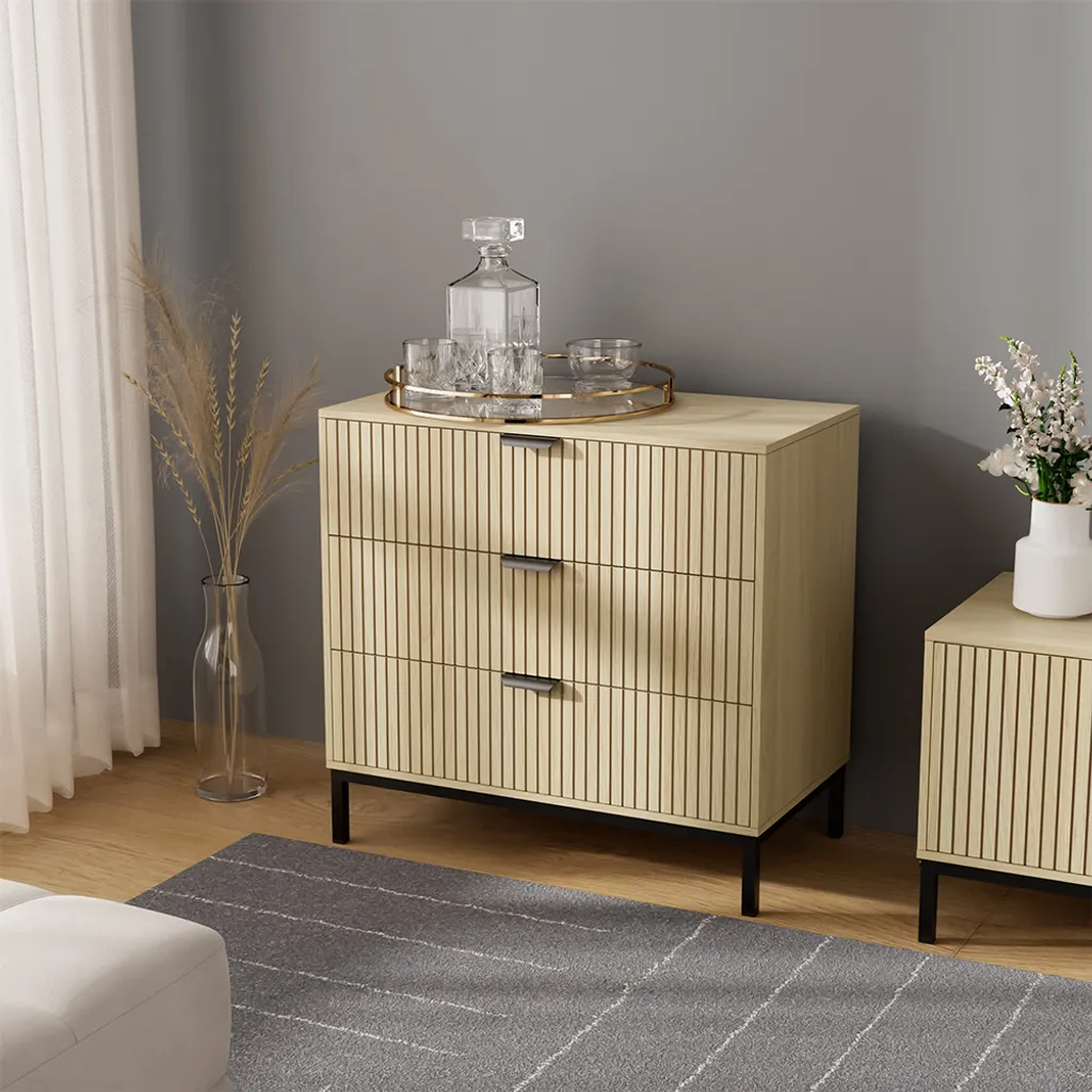 Cassettiera Vicco Lennox 72x69 cm | Rovere e Nero 3 Cassetti Offerta