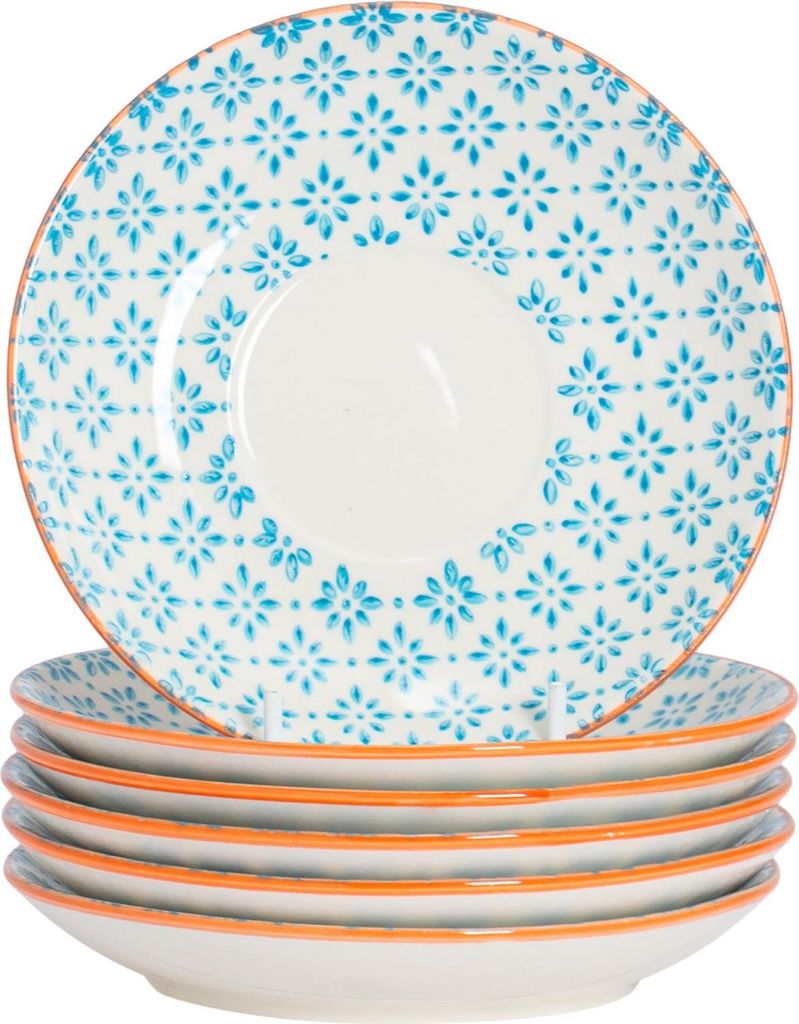 Nicola Spring Handbedruckte Cappuccino-Untertassen – 14,5 cm – Blau – 6er-Pack