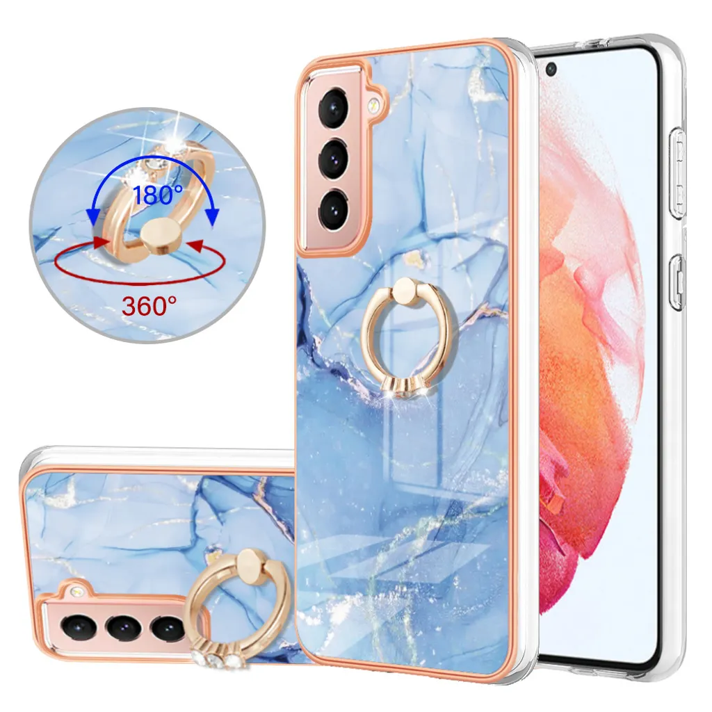 Custodia per Samsung Galaxy S21 5G, custodia protettiva in silicone TPU a fantasia con supporto ad anello blu