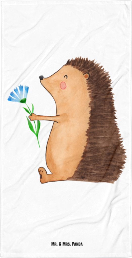 Mr. & Mrs. Panda Handtuch Igel Blumen - Weiß - Geschenk, Duschtuch, Gute Besserung, Strandtuch, Reisehandtuch, Badehandtuch, Genesungswünsche, Kr...