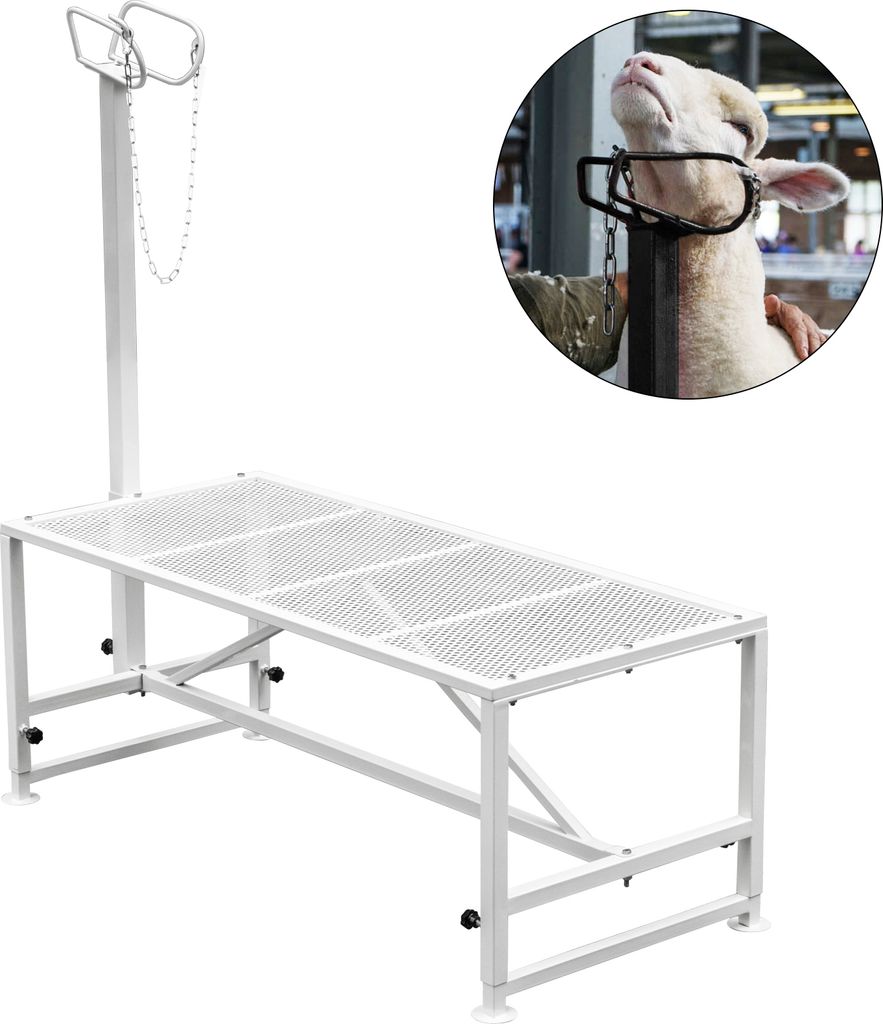 VEVOR Viehständer 59 x 130 cm, Trimmständer mit geradem Kopfstück, Ziegentrimmständer Metallrahmen Schafschurständer Viehtrimmständer Weiß