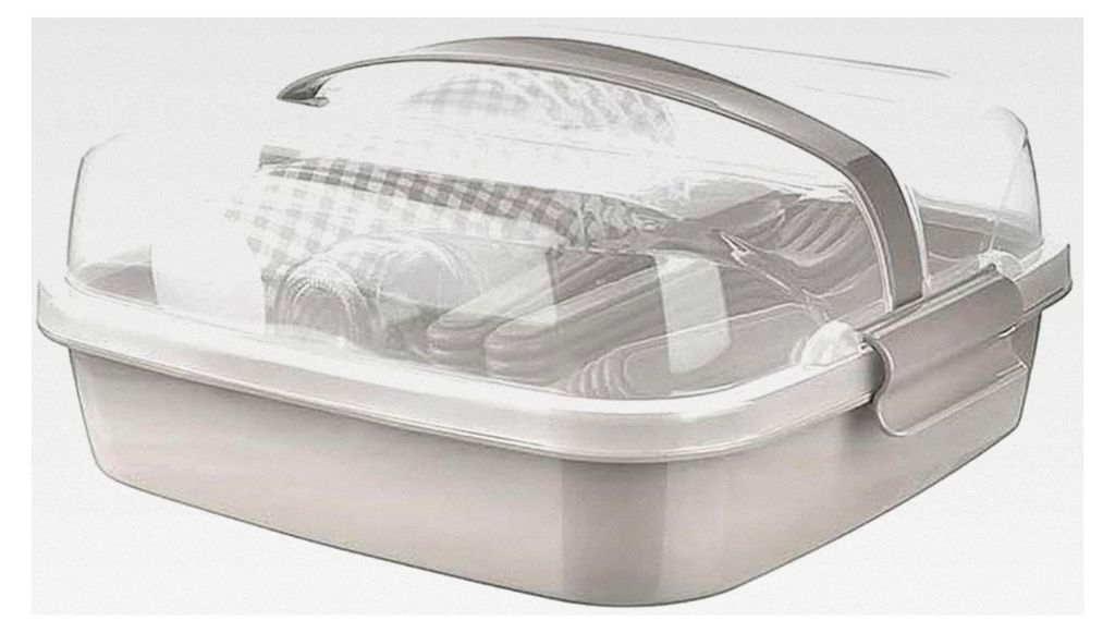 Picknickset für 6 Personen in Grau – BPA-freies Plastikbesteck und Geschirr – Gabel, Messer, Löffel, Teller, Becher und Salzstreuer – Inklu...