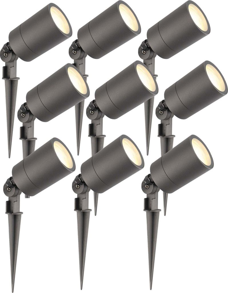 Ledvion - 9X LED Gartenstrahler, Anthrazit, IP65, 5W, 2700K, 2M Kabel, LED Spots, Gartenspots