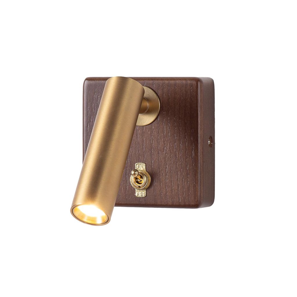 3W 2800K goldene LED-Wandleuchte mit quadratischem Holzsockel und „Opera“-Schalter