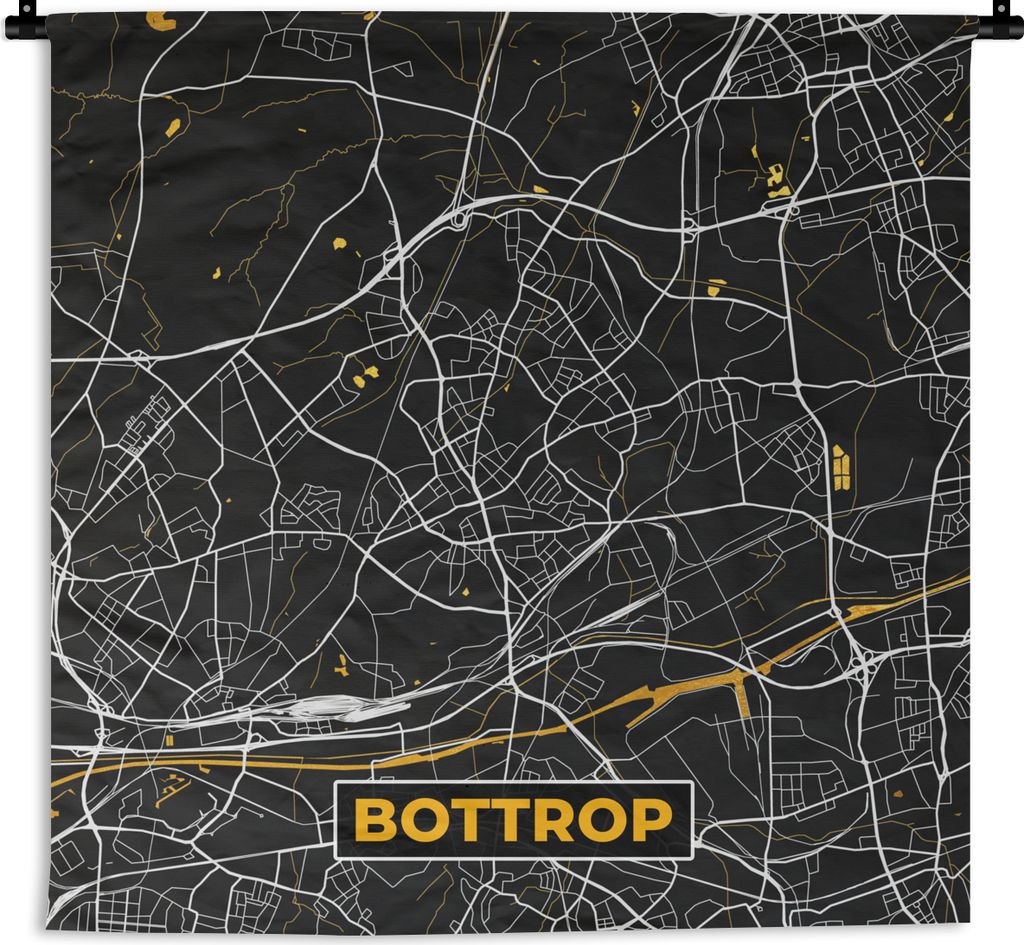 MuchoWow Wandteppich Wandbehang Bottrop - Stadtplan - Schwarz und Gold - Deutschland - Karte 150x150 cm Tapisserie Dekoration Wandtuch - Wohnacce...