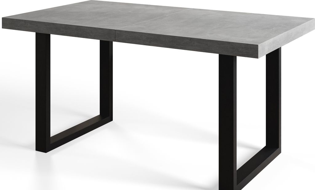 Alpi Moebel, Rechteckig Esstisch Loft-U, Ausziehbarer Tish 120-220x80x77 cm, Grau mit Schwarz Metallbeinen